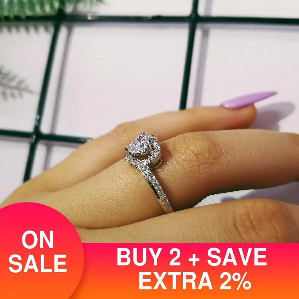 Твердые Настоящее 925 стерлингового серебра кольца для женщин в форме сердца с