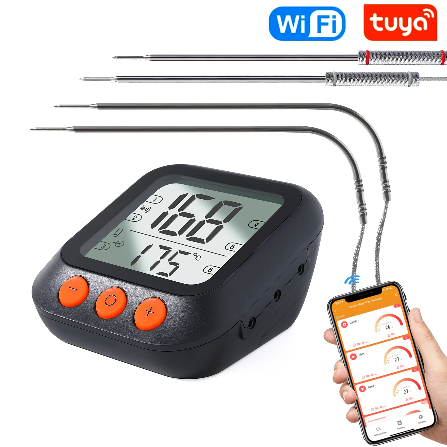 Tuya Wifi smart barbecue barbecue thermometer Tuya smart life mobile phone APP control water temperature measurement