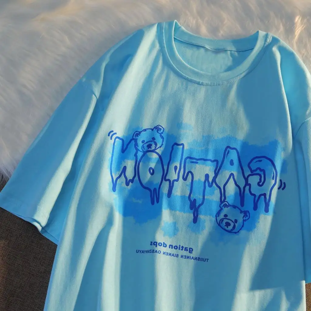 

Vogue Cute tshirt Anime Women's Loose Bear letters Retro Short Sleeve Goth T-Shirts Urban Basic Haut Female Urbano Kawaii Girl