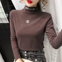 femme t shirts 2021 new spring and autumn thicken half high collar bottoming shirt women long sleeves pure color pullover top