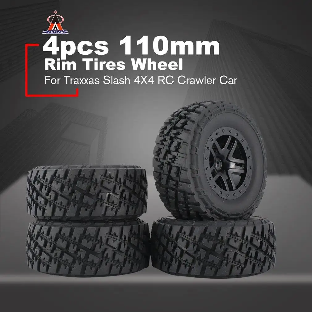 

4pcs AUSTAR 110mm Rim Rubber Tyre Wheel Set Spare Parts Accessories for Traxxas Slash 4X4 RC4WD HPI HSP Crawler Car Mode