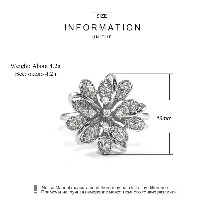Модное белое микро инкрустированное кубическое циркониевое цветочное кольцо