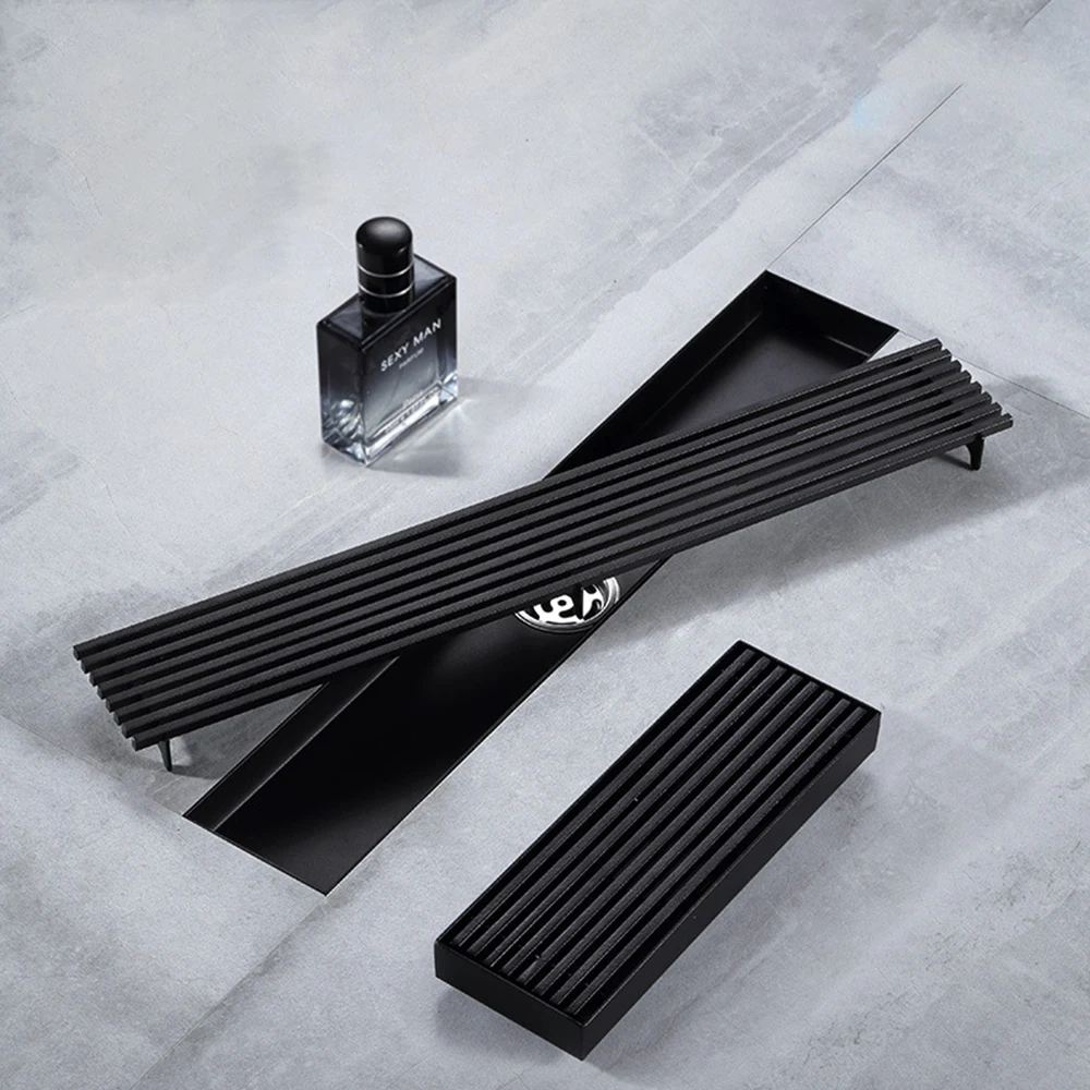 

Stainless Steel Floor Drains 10-100cm Rectangle Mesh Black Drainage Hardware Bathroom Kitchen Balcony Floor Waste Drain