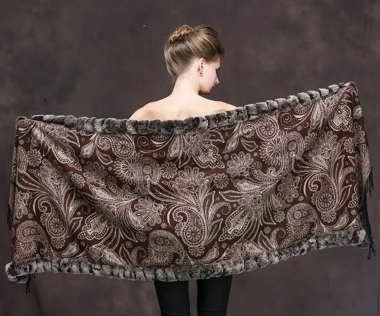 Style 2 Женские зимние шали и обертывания натуральный шелк+ Настоящий мех кролика отделка накидка/пончо мягкие 10 цветов - Цвет: Style 2