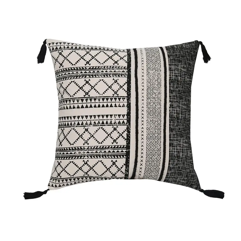 

Vintage Black Cushion Cover Cotton Pillow Cover 45x45cm/30x50cm With Tassles for home decoration Living Room Boho Style Retro