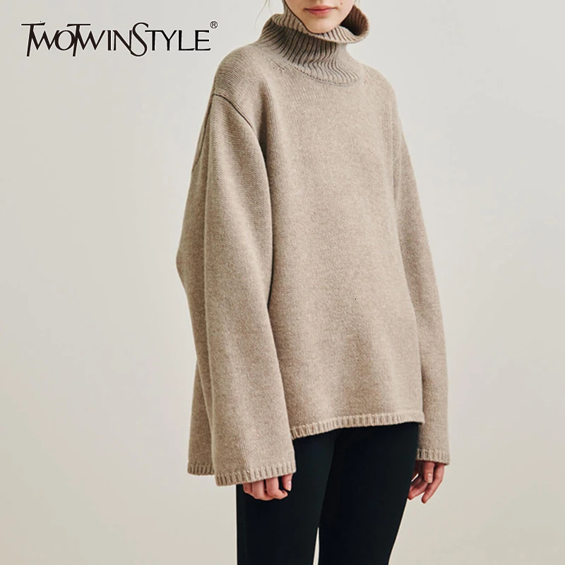 TWOTWINSTYLE Korean Knitting Minimalist Women's Sweater Turtleneck Long Sleeve Oversized Female Sweaters 2019 Autumn Fashion New | Женская