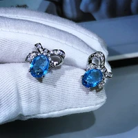 diwenfu 925 silver sterling sapphire stud earring for women aros mujer oreja orecchini bowknot jewelry blue topaz earrings girls
