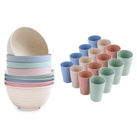 8 pcs mixed size unbreakable cereal bowls 16 pcs wheat straw drinking cups