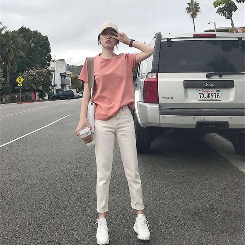 2019 белые джинсы с высокой талией джинсовые шаровары Джинсы бойфренда для женщин