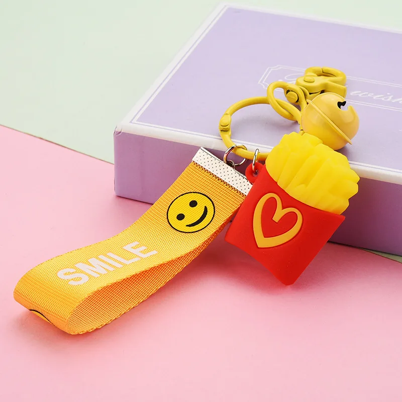 

Fashion Cartoon Burger French Fries Key Chain Pendant Women Men Car Bags Decoration Keychain Accessories PVC Creative Gifts