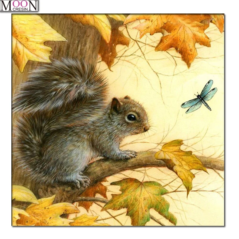 

5D Diy Diamond Painting Squirrel Playing With Dragonfly Full Square & Round Drill Embroidery Cross Stitch Rhinestones Mosaic Kit