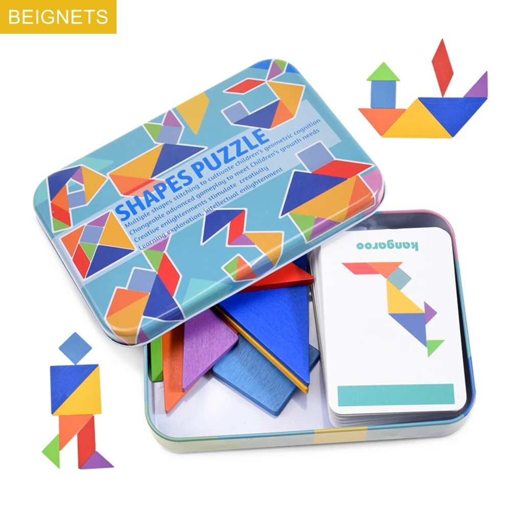 

Пазлы с животными, разноцветные, деревянные, игрушки Танграм, Монтессори, игрушка для раннего развития, подарок для детей