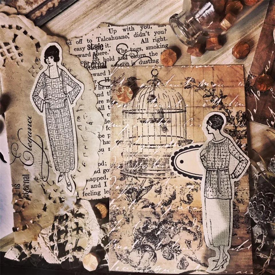 

Retro Character Fashion Free Cutting Hand Account Material Paper Junkjournal Kits For DIY Scrapbooking Photo Album Card Making