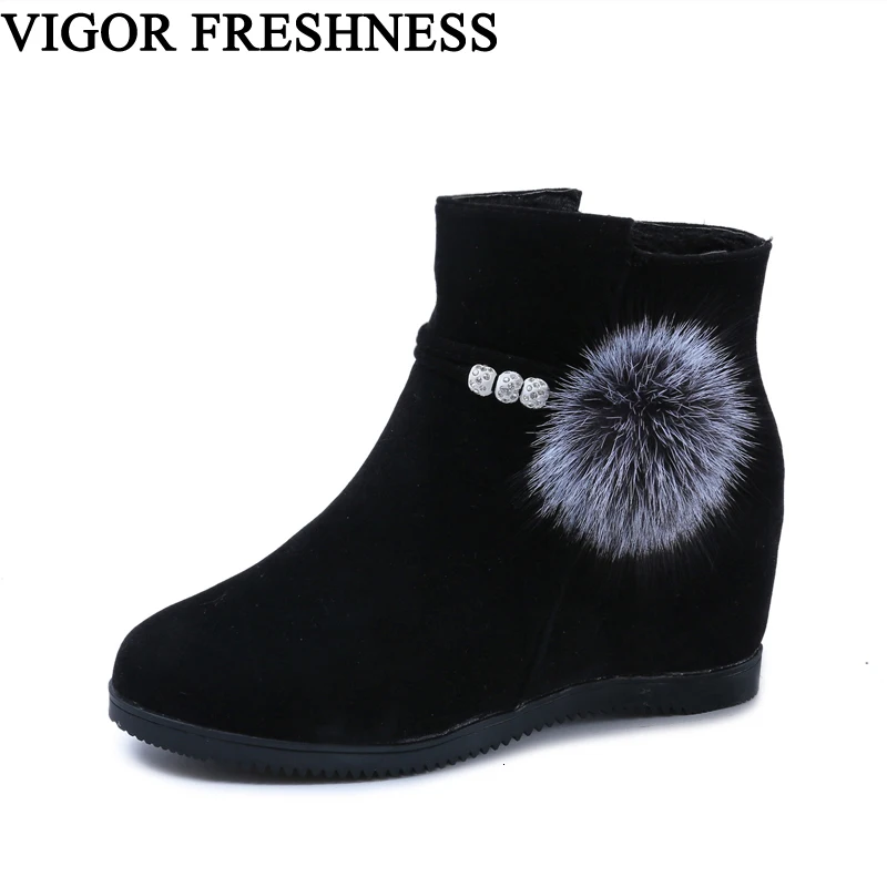 VIGOR FRESHNESS Woman Boots Wedges Heels Shoes Ankle Snow Warm Ladies Autumn Winter Flock WY130 | Обувь