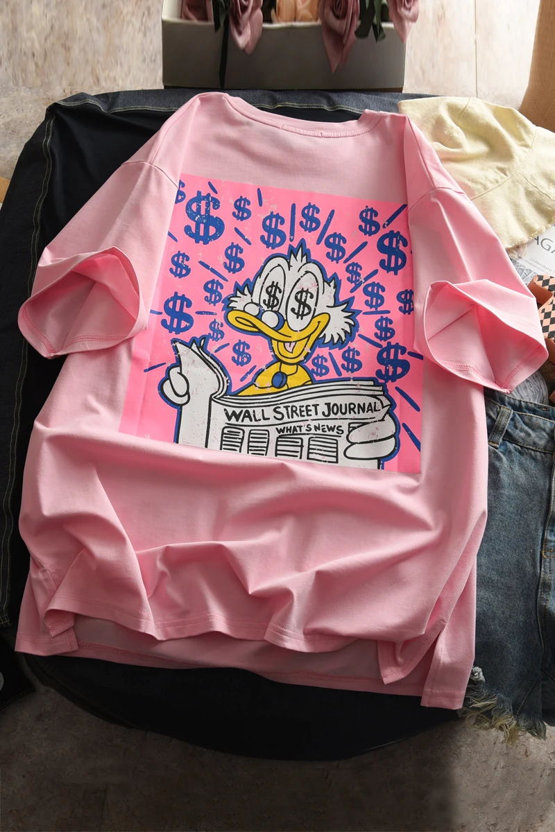 

Disney Mickey Friends Women's Donald T-shirt Loose Casual O-Neck Korean Clothes Kawaii Harajuku Clothing Womens Long Sleeve Tops