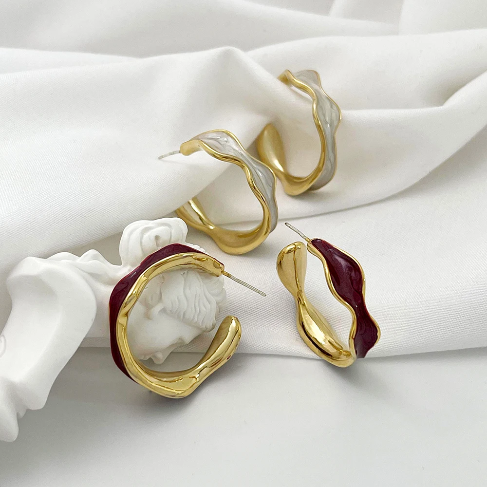 

Monlansher Irregular Geometric Stud Earrings Colorful Enamel Dripping Oil Metal Earrings Vintage Elegant Earrings Jewelry NEW