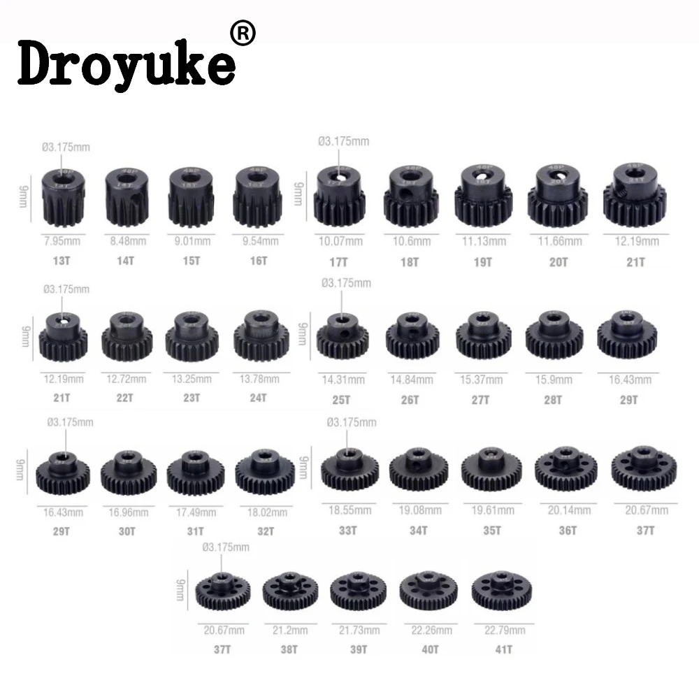 Droyuke Metal 48P Gear13T 14T 15T 16T 17T 18T 19T 20T 21T 22T 23T 24T 25T 26T 27T 28T 29T 30T 31T 38T 39T 40T 41T SCX10 Traxxas|Детали и