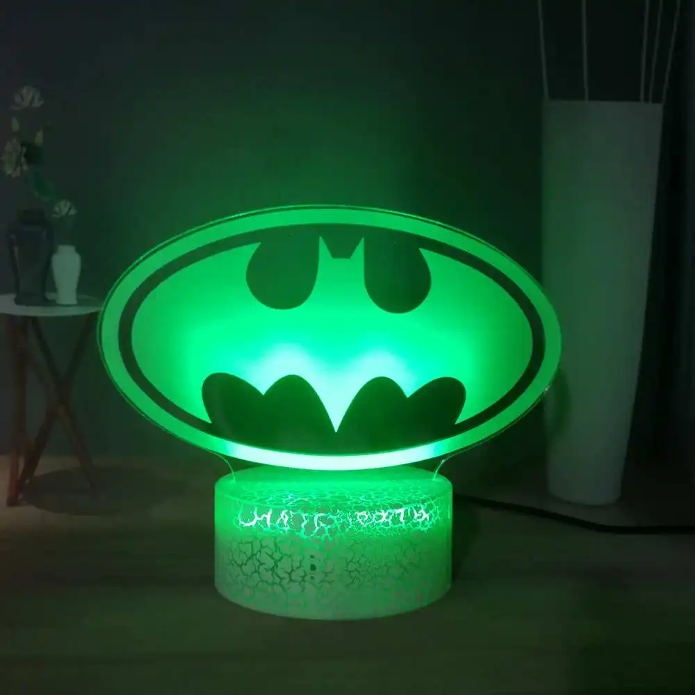 3D классная Настольная лампа с логотипом Бэтмена, RGB, 7 цветов, USB светодиодный Ночной светильник, прикроватная лампа супергероя Marvel, подарки для детей, подарок на день рождения