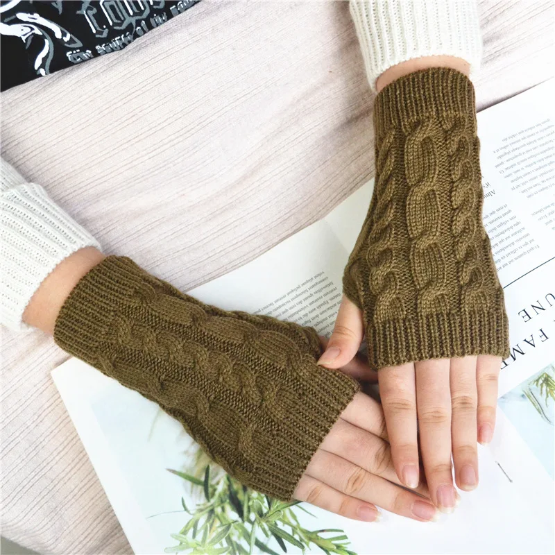 

High Quality Women Gloves Stylish Hand Warmer Winter Gloves Women Arm Crochet Knitting Faux Wool Mitten Warm Fingerless Gloves