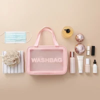 womens potrable makeup bags pu leather transparent large capacity waterproof cosmetic organizer storage bath pouch for travel