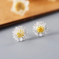 real 100 925 sterling silver daisy stud earrings for women girls fashion sterling silver jewelry brincos brinco