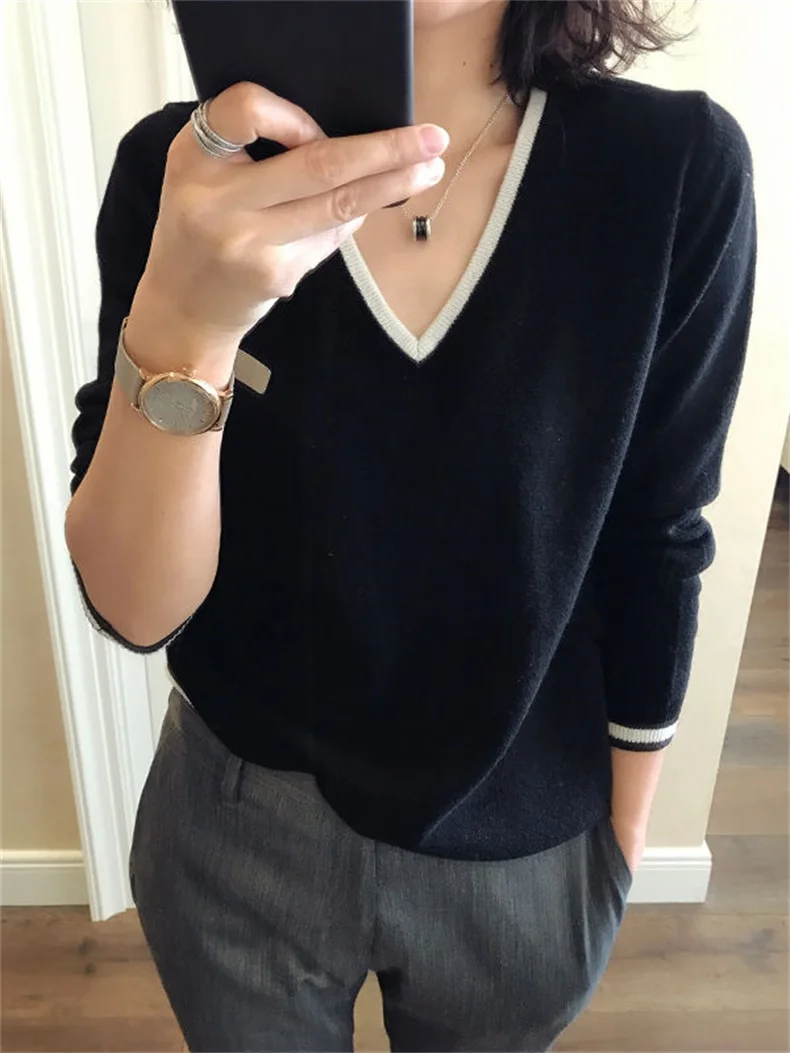 Tailor sheep winter cashmere sweater women's V-neck pullover thick female loose knit bottoming shirt | Женская одежда