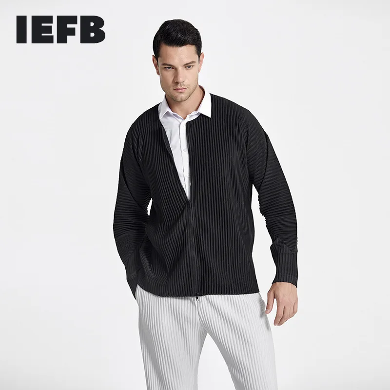

Куртка IEFB Мужская короткая плиссированная, Повседневная Уличная одежда в японском стиле, на молнии, со складками и круглым вырезом, 9Y6243, 2021