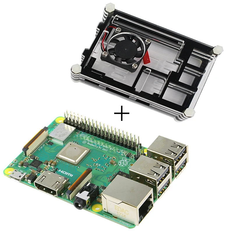 Raspberry Pi 3B plus (+) и 9 слойная акриловая коробка черные чехлы | Компьютеры офис