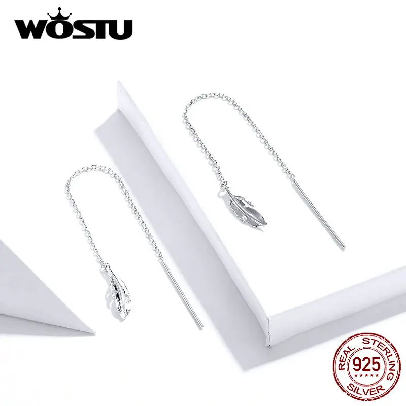 WOSTU 100% Настоящее серебро 925 пробы Серьги с перьями для женщин Горячая Распродажа