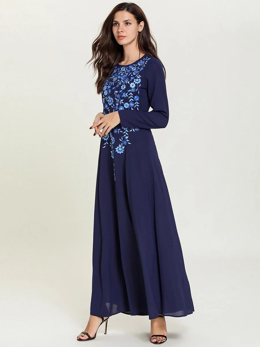 Женское мусульманское платье с цветочной вышивкой длинное хиджаб арабское