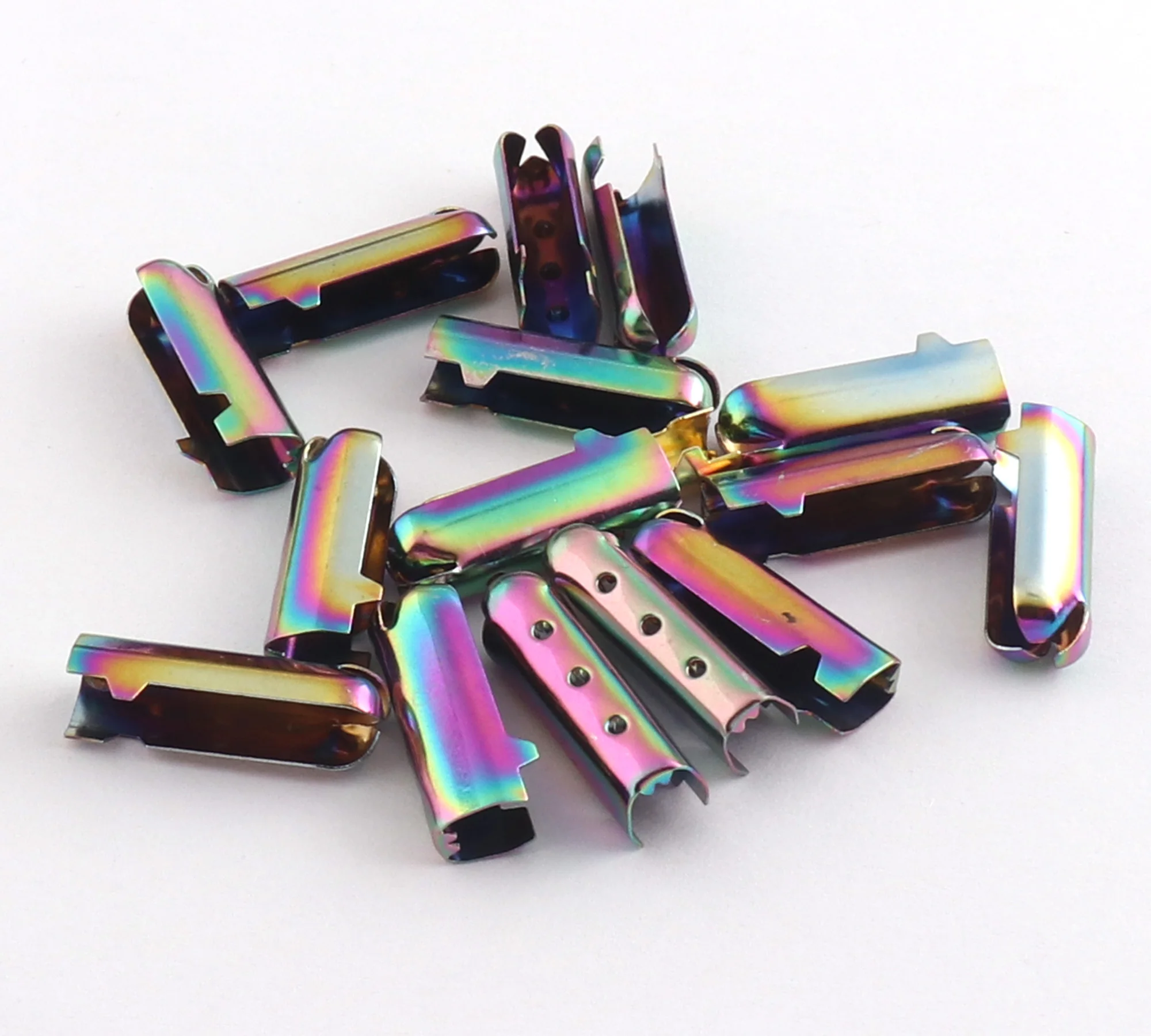 

50pcs Rainbow Ribbon End Clamps Cord Crimp End Crimp Fasteners Ribbon Crimp Cord End Ribbon End Caps 20*6*5mm