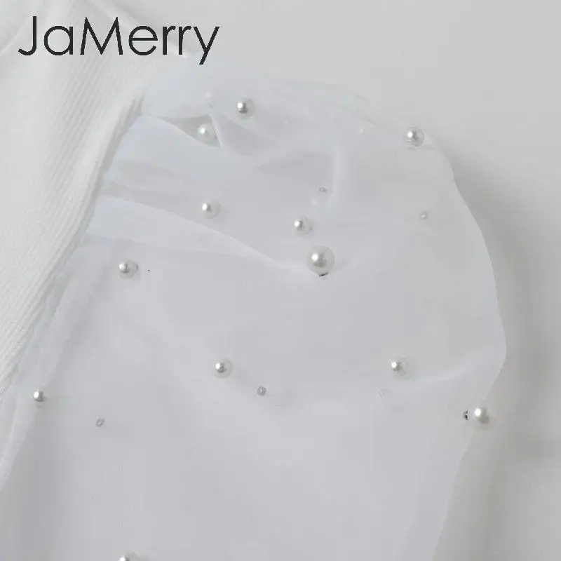 Женская элегантная сетчатая блузка JaMerry осенняя трикотажная рубашка с буффами на