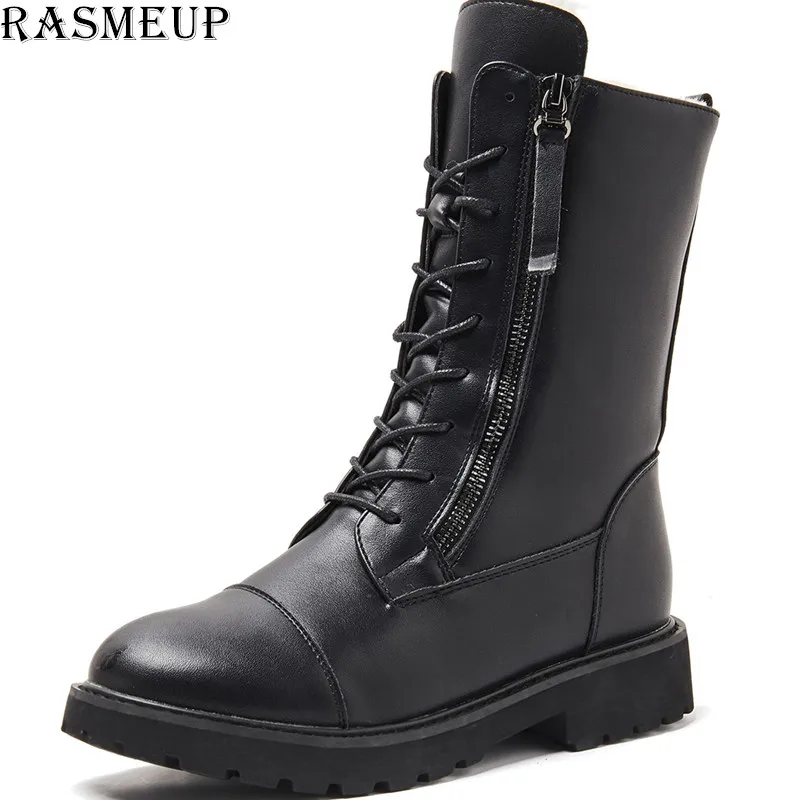 Зимние женские ботинки из RASMEUP кожи коллекция 2019 года стильные модные теплые