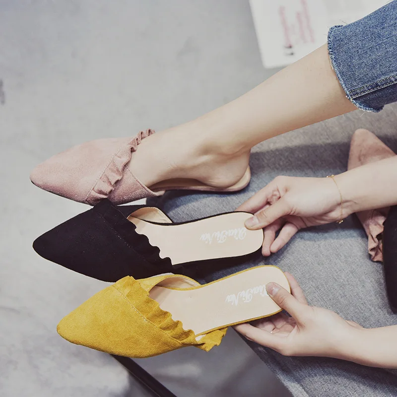 Летние женские босоножки с острым носком обувь из замши для отдыха на открытом