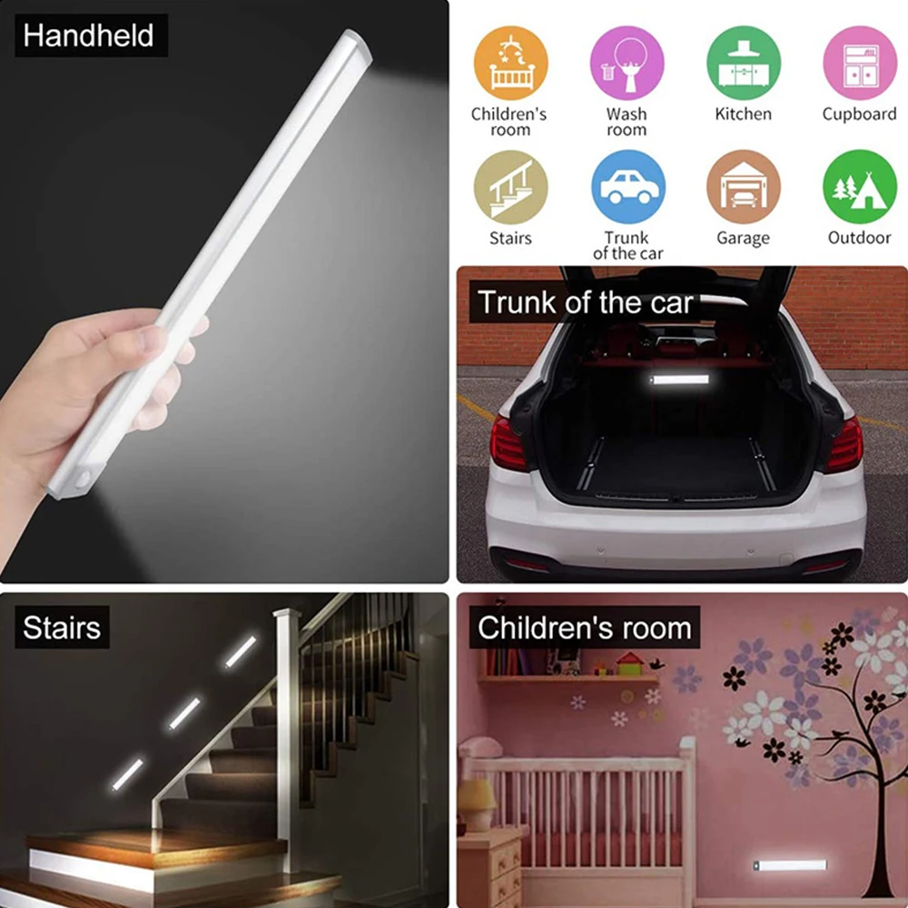 ultra thin pir motion sensor night lights usb rechargeable under cabinet lamp for kitchen bedroom closet wardrobe toilet decor free global shipping