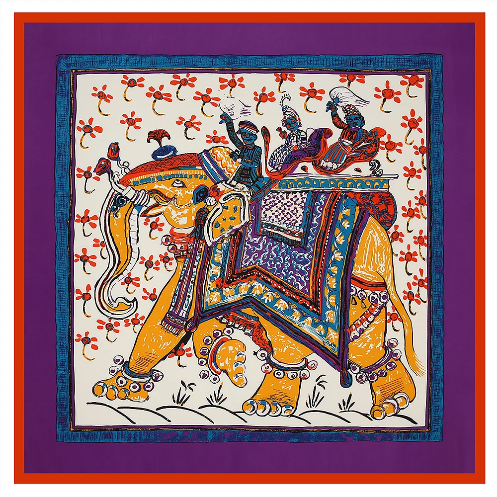 Женский саржевый шелковый шарф с принтом слона брендовая бандана 100*100 см