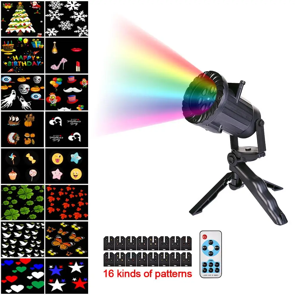 

Holiday LED Lamp RF Wireless Remote Control Projection Lamp 16PCS Film Projector Night Light Outdoor Luminaire For Christmas