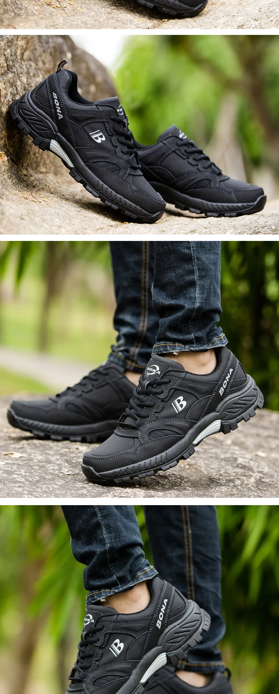 BONA Man Hiking Shoes Men Suede Breathable Lace Up Men Athletic Shoes Outdoor Jogging Sneakers Comfortable Soft Outdoor Sneakers
