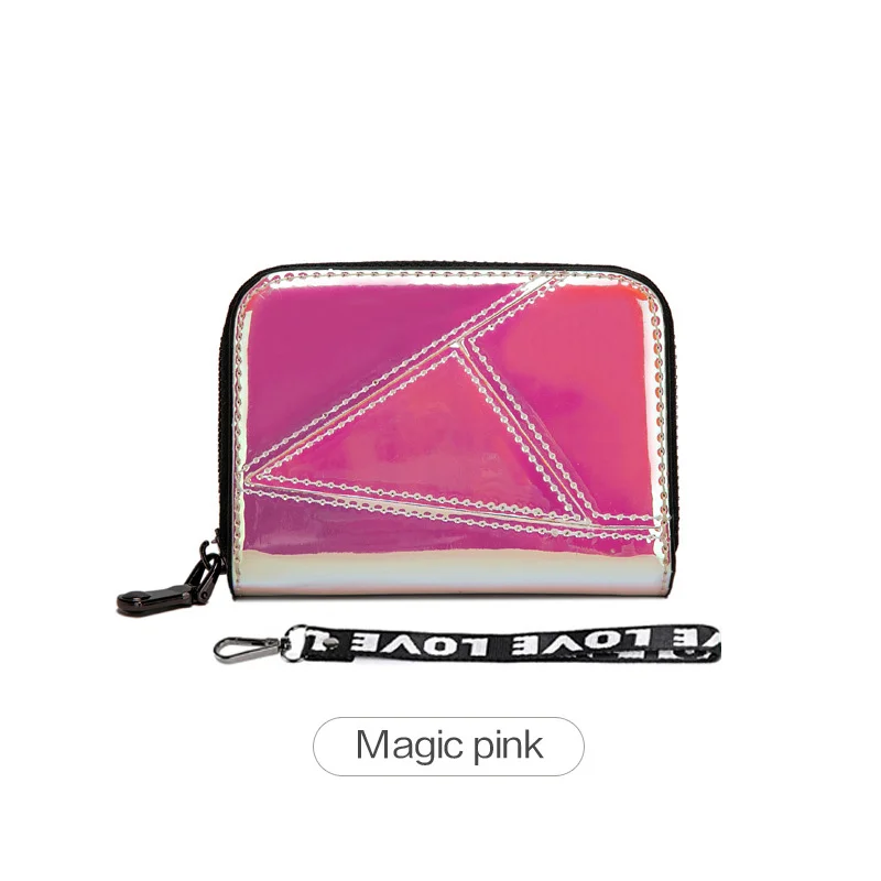 New Laser Card Holder Bag Women Card Wallet Girl Multi-card Card Holder Zipper Coin Purse Lanyard Holographic Wallet Women Purse - Цвет: R926 Pink