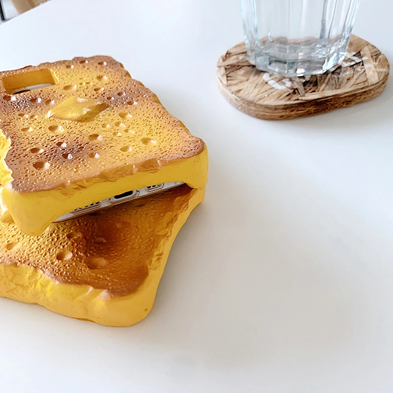 

3D Cute Toast Shape Phone Case For iPhone 12Pro Max Case 11Pro XS Max XR X 7 8 Plus Funny Butter Toast Bread Soft Silicone Cover