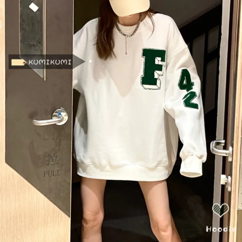 

Street Style Loose Plush Round Neck Sweater Autumn Winter Bf Versatile Letter Print Top Women's Fashion