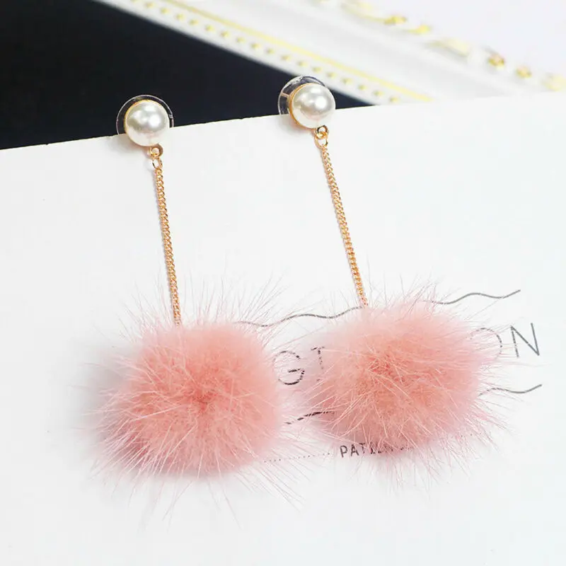 Женские серьги подвески с мягким меховым помпоном|Серьги-подвески| |