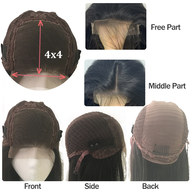 4x4 кружева закрытие на заказ парики для черных женщин бразильские Прямые