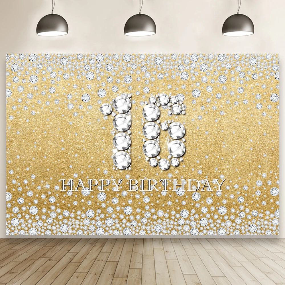 

Laeacco Winter Snowflake 16st Diamond Birthday Golden Background Portrait Custom Photographic Backdrop For Photo Studio