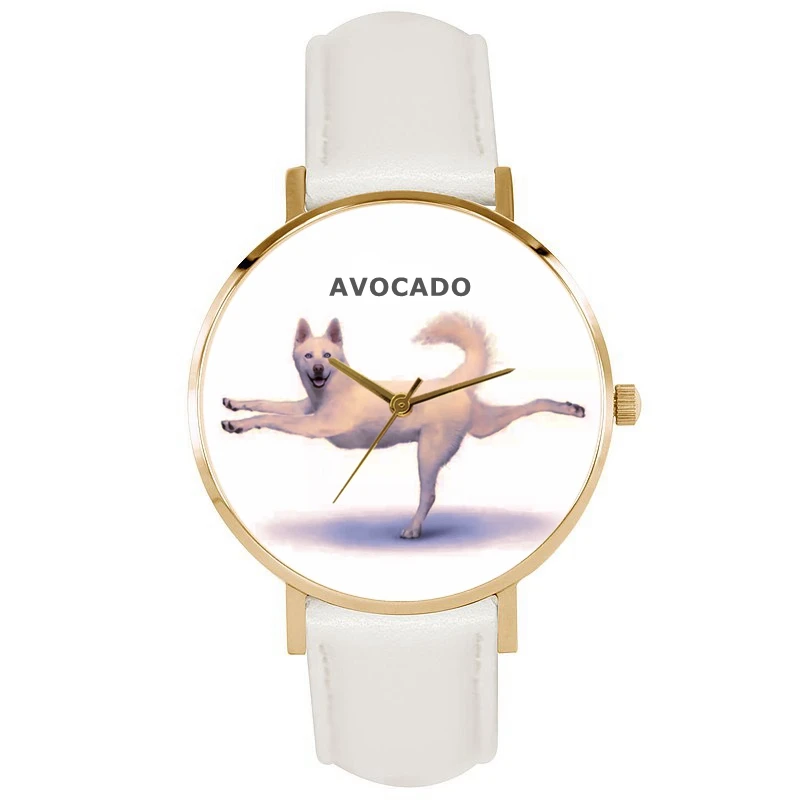 

New White Dog Watch Gold Case Leather Strap Personality Quartz Wristwatches Official Licensed