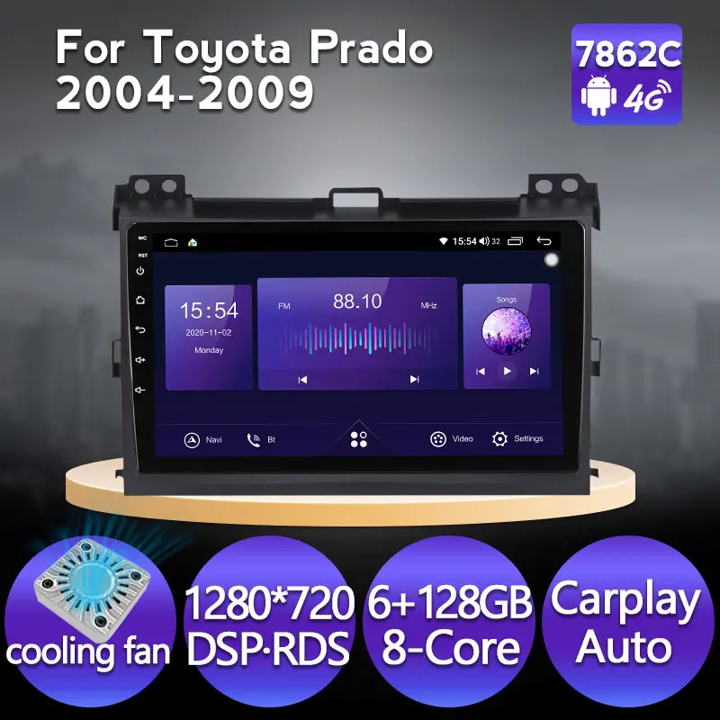 NaviFly Android 11 Монитор 6 + 128G Автомобильный мультимедийный плеер для Toyota Land Cruiser Prado 120