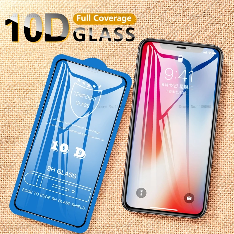 Закаленное стекло 10D с полным покрытием для iPhone 8 7 6 6s Plus Защитное X XR XS MAX 10 11 Pro Max