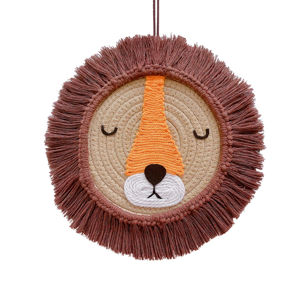 

INS Nordic Wall Hanging Tapestry Hand woven Cartoon Animal Lion Cotton Thread Weaving Ornament Crafts Children Room Decortion