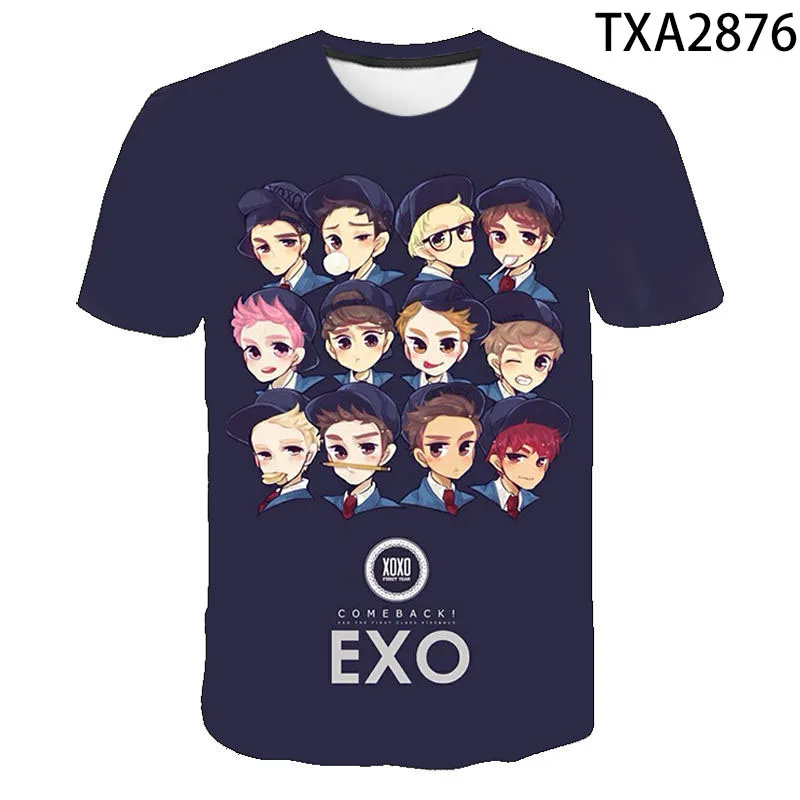 Модная популярная 3d-футболка Kpop Idol EXO для мужчин и женщин Детская летняя | Мужские футболки -4001363248354