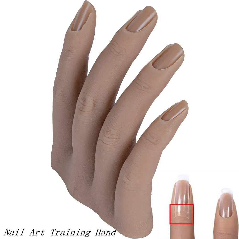 Mano falsa de simulación práctica de silicona para manicura, modelo 3D de maniquí para práctica de uñas DIY, exhibición Flexible movible